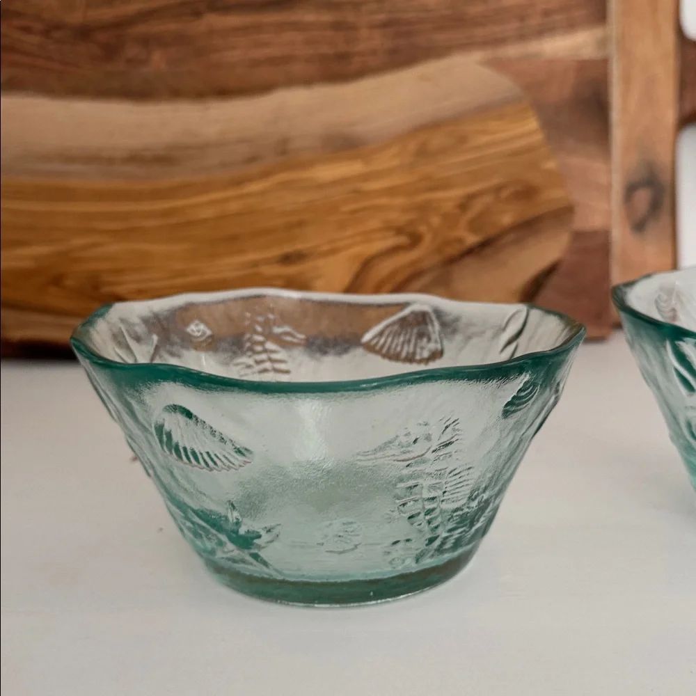 Spanish Recycled Green Glass Bowls with Coastal Theme Embossed Sea Creatures (3)